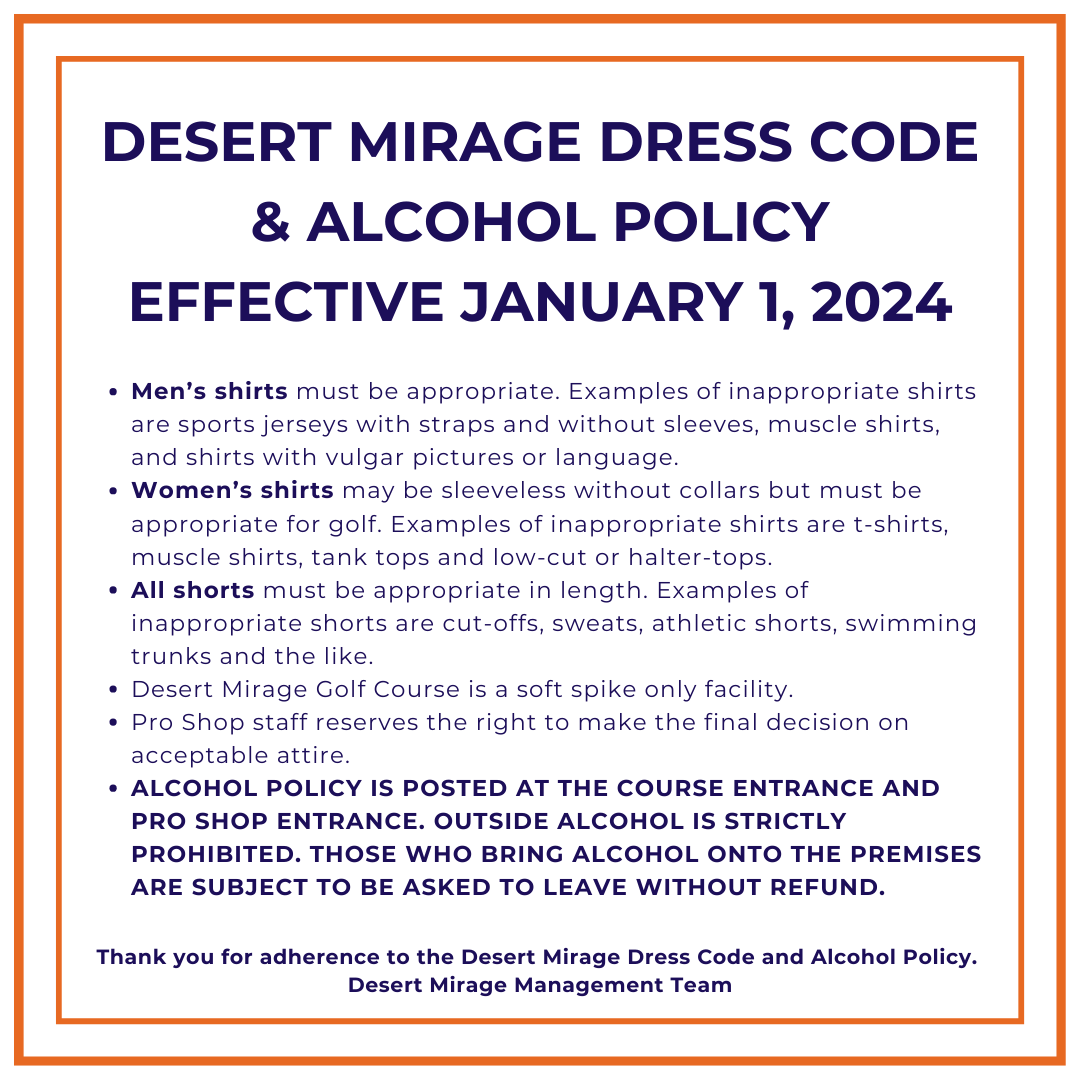 Dress Code - Desert Mirage Golf & Practice Center